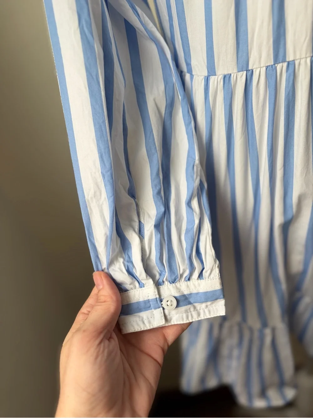 J. Crew Blue & White Striped Tiered V-Neck Mini Dress